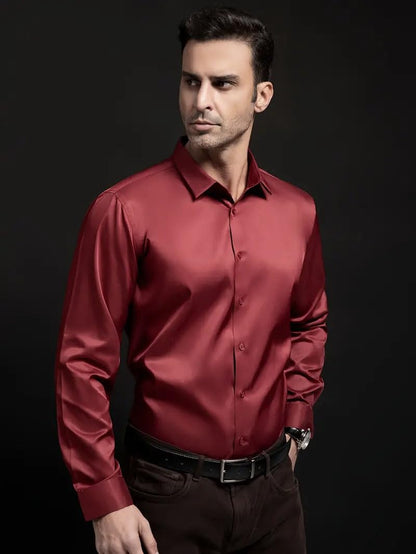 IndoPrimo Men's Stylish Solid Satin Casual Shirt