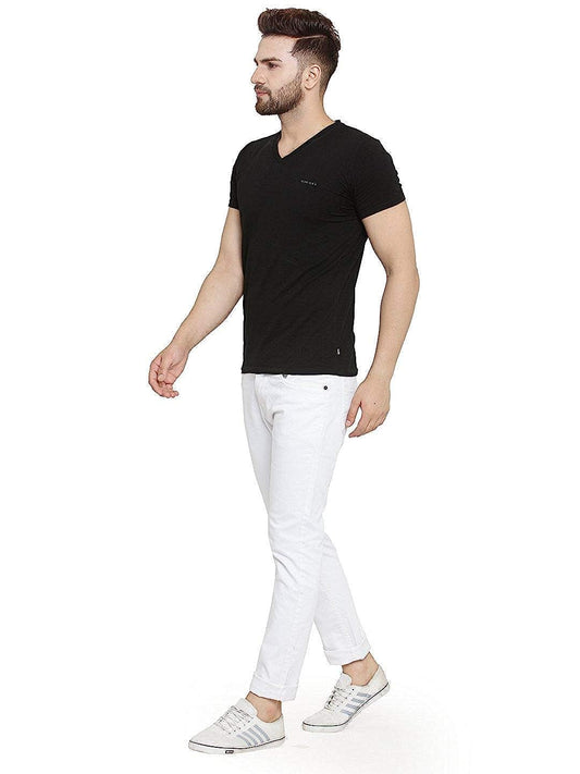 Linaria Men's Slim Fit Stretchable Jeans White
