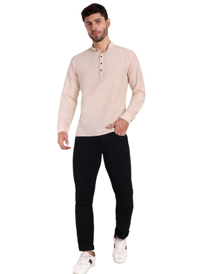 KNIGHT VICTORY Men Solid Cotton Linen Straight Kurta