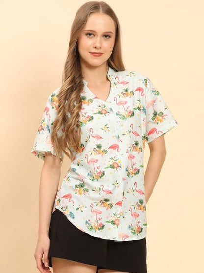 Trendy Queen Printed Straight Mandarin Neck Shirt