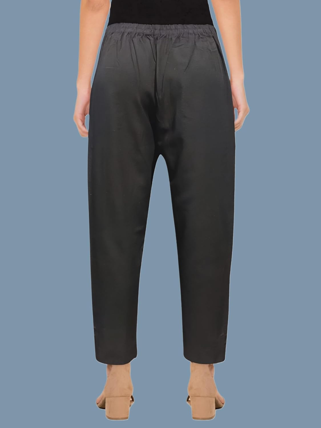 Women's Cotton Relaxed Fit Trousers, Plain Pattern