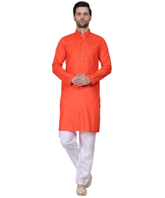 Men's Cotton Kurta, Mandarin Collar, Long Sleeve