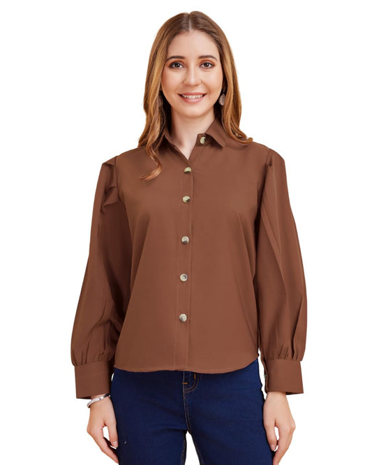 harshiv Enterprise Women's Crepe Casual Balloon Sleeve Shirt | Stylish Lightweight Top for Office, Travel Comfortable, Breathable, Easy to Care Fabric