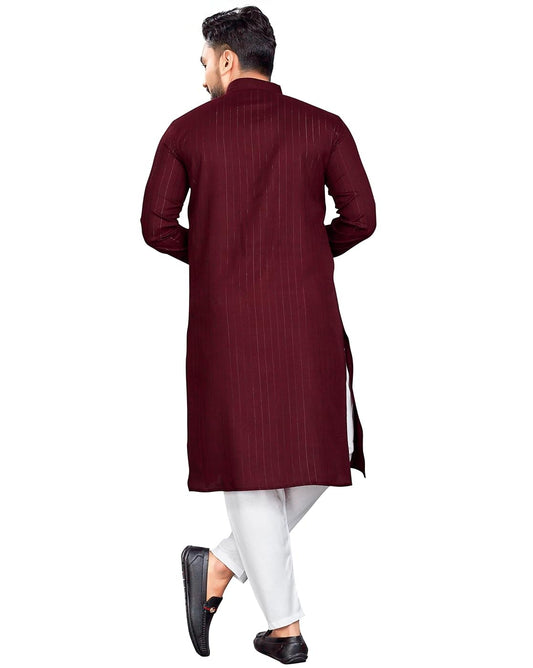 Enmozz Men's Textured Lining Kurta