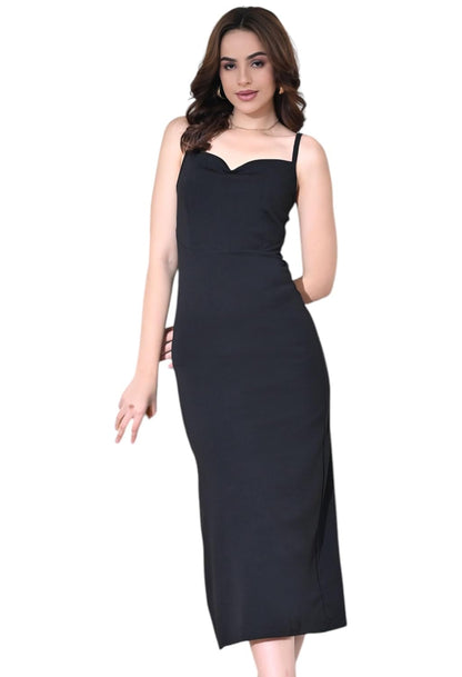 SAKSHI TRADER Women's Elegant Black Bodycon Midi Dress