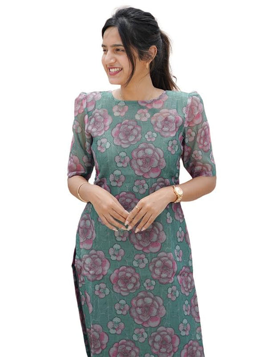 Sun Fashion Women's Chanderi Stitched Printed Kurti