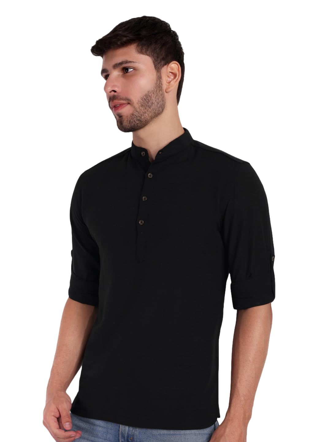 KNIGHT VICTORY Men Solid Cotton Linen Straight Kurta