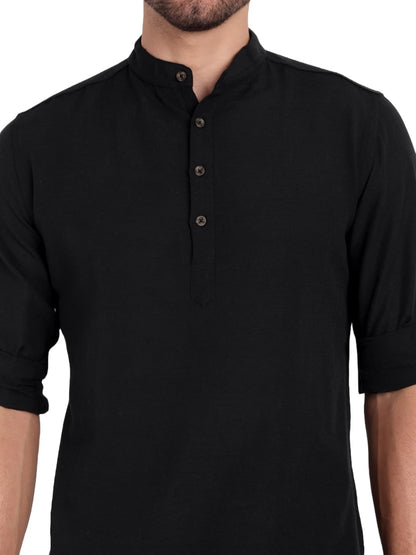 KNIGHT VICTORY Men Solid Cotton Linen Straight Kurta