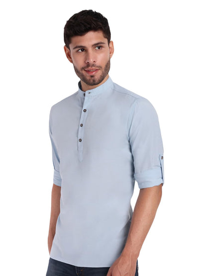 KNIGHT VICTORY Men Solid Cotton Linen Straight Kurta