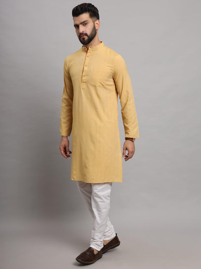 CHIKAN Men's Cotton Regular Striped Knee Lenght Kurta