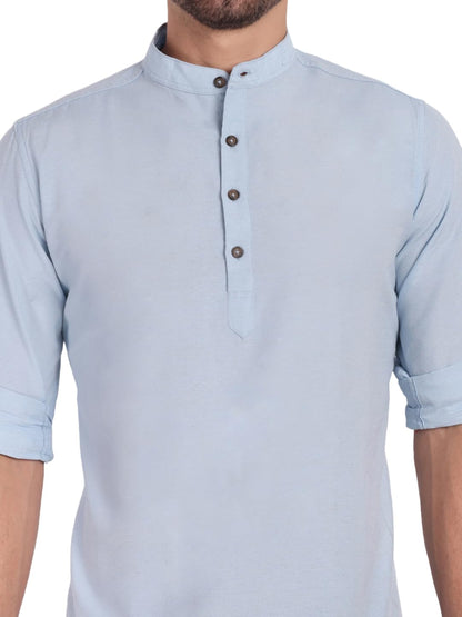 KNIGHT VICTORY Men Solid Cotton Linen Straight Kurta
