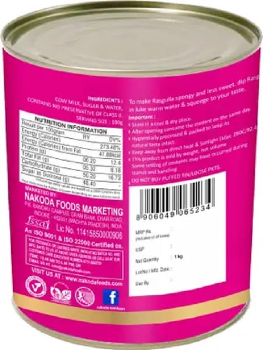 Nakoda Rasgulla Authentic Sweet| 1kg | Pack of 1