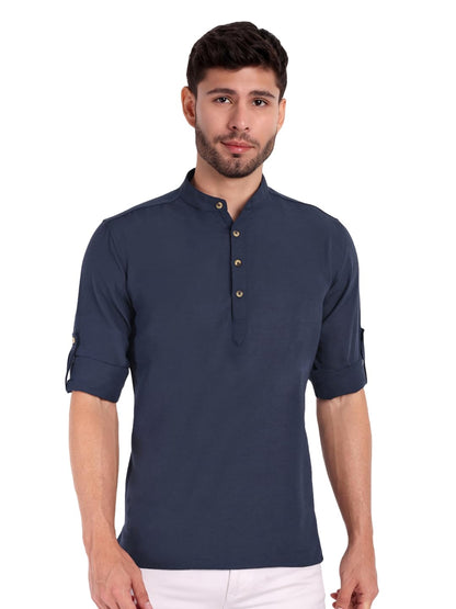 KNIGHT VICTORY Men Solid Cotton Linen Straight Kurta