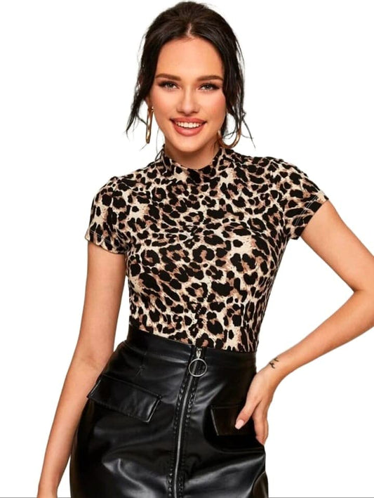 Dream Beauty Fashion Casual Polyester Blend High Neck and Short Sleeves Stylish Printed Top (23" Inches)