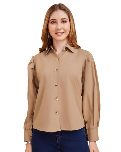 harshiv Enterprise Women's Crepe Casual Balloon Sleeve Shirt | Stylish Lightweight Top for Office, Travel Comfortable, Breathable, Easy to Care Fabric