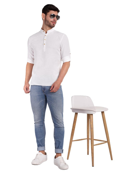 KNIGHT VICTORY Men Solid Cotton Linen Straight Kurta