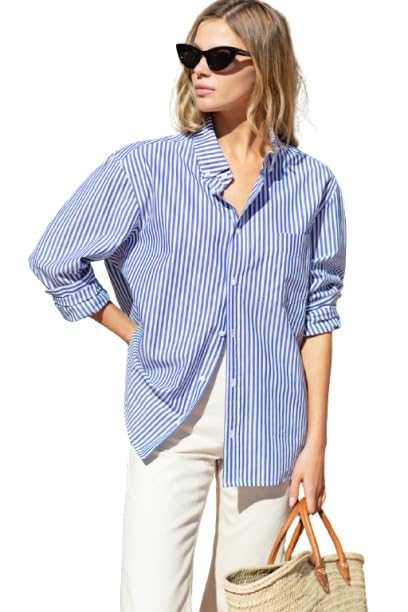 MAYKR Women Striped Shirt,Oversized Cotton Shirt