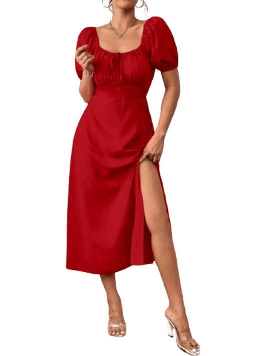 Aahwan Raffinéa Puff Sleeve High Slit Maxi Outfit Dress for Women's & Girl's