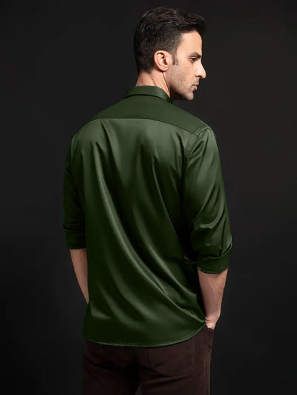 IndoPrimo Men's Stylish Solid Satin Casual Shirt
