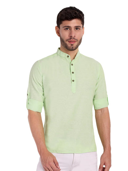 KNIGHT VICTORY Men Solid Cotton Linen Straight Kurta