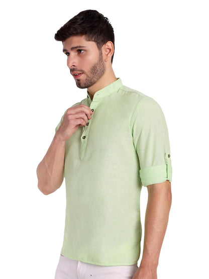 KNIGHT VICTORY Men Solid Cotton Linen Straight Kurta
