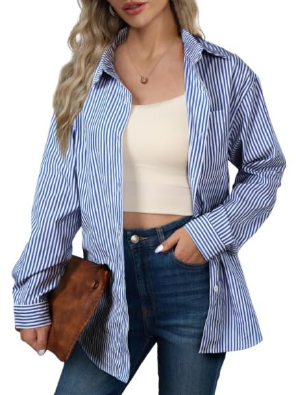 NEW-18 Women Striped Shirt,Oversized Cotton Shirt