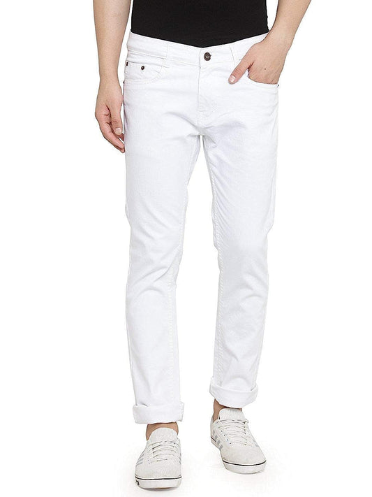 Linaria Men's Slim Fit Stretchable Jeans White