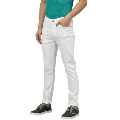 Linaria Men's Slim Fit Stretchable Jeans White
