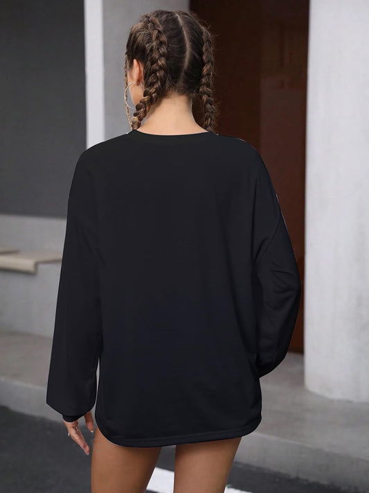 CHKOKKO Oversized Round Neck Drop Shoulder Solid