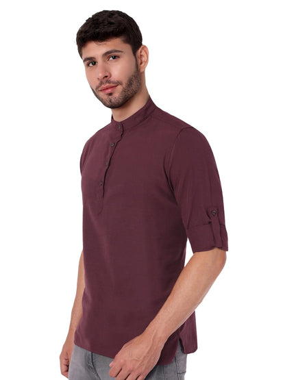 KNIGHT VICTORY Men Solid Cotton Linen Straight Kurta
