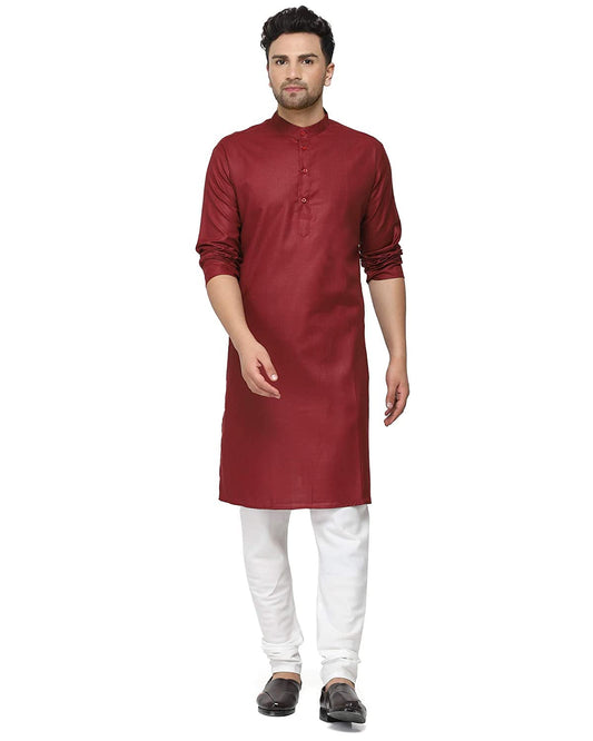 Enmozz Men's Plain Solid Cotton Blend Kurta