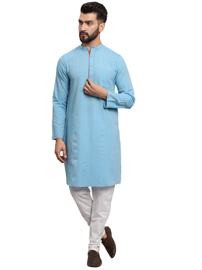 CHIKAN Men's Cotton Regular Striped Knee Lenght Kurta