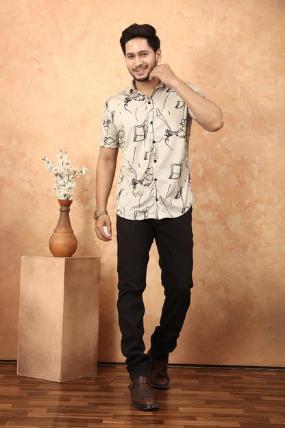 MART Men's Printed Lycra Half Sleeve Shirt Fashionable