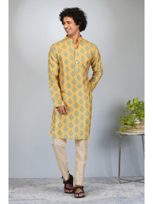 LookMark Men's Cotton Blend Printed Long Kurta