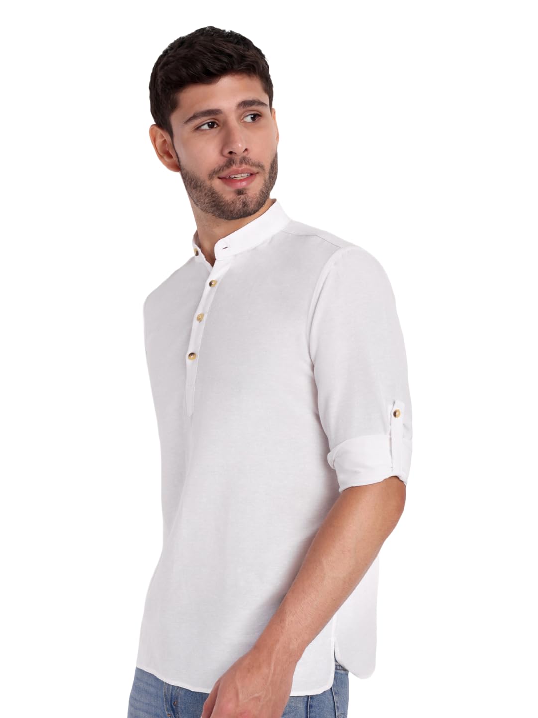 KNIGHT VICTORY Men Solid Cotton Linen Straight Kurta