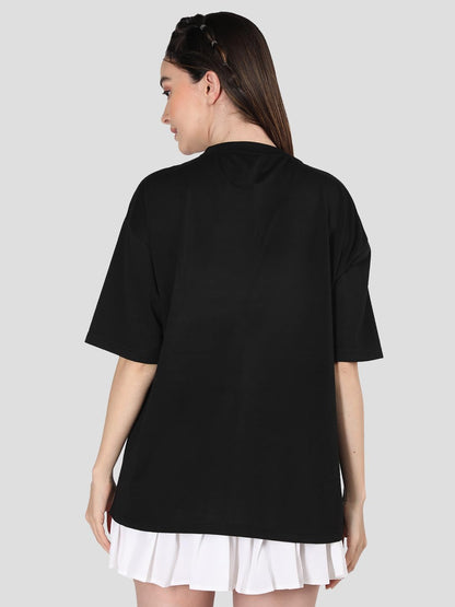CHKOKKO Women's Polyester Oversized Fit Oversized Round Neck Drop Shoulder Printed T-Shirt