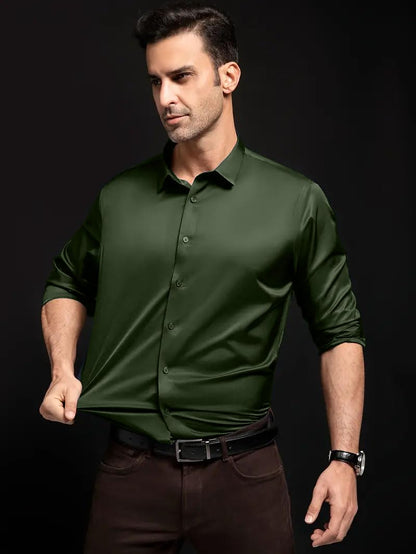 IndoPrimo Men's Stylish Solid Satin Casual Shirt