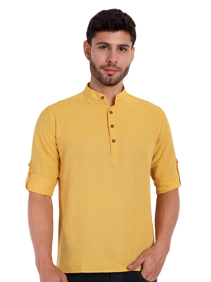 KNIGHT VICTORY Men Solid Cotton Linen Straight Kurta