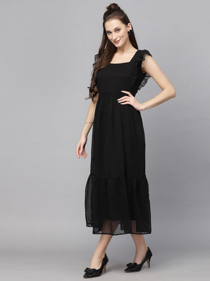 Jacquard Butti Square Neck Knee Length Western Dresses for Women