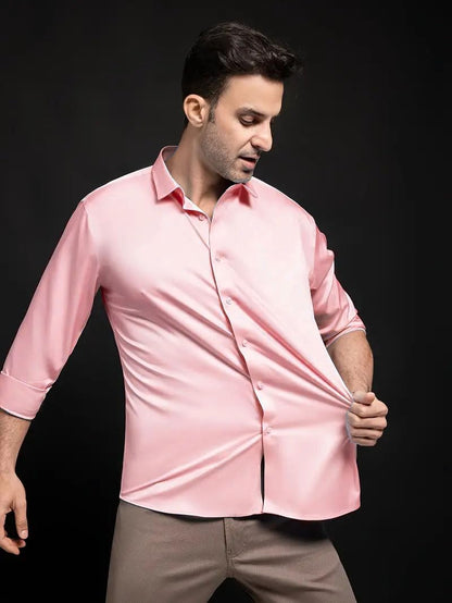 IndoPrimo Men's Stylish Solid Satin Casual Shirt