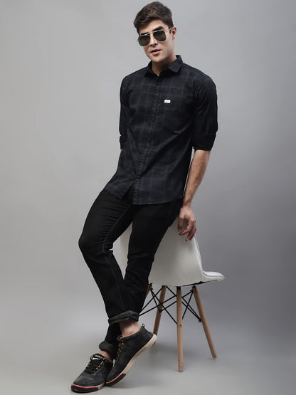 Majestic Man Cotton Checkered Slim Fit Casual Shirt