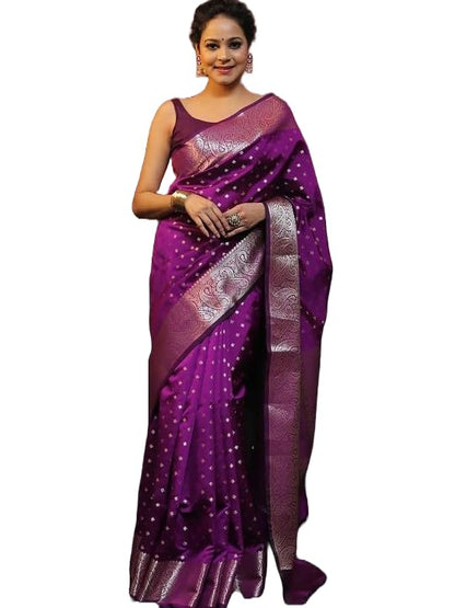 Women's  Cotton Silk Woven Saree with  Blouse Material