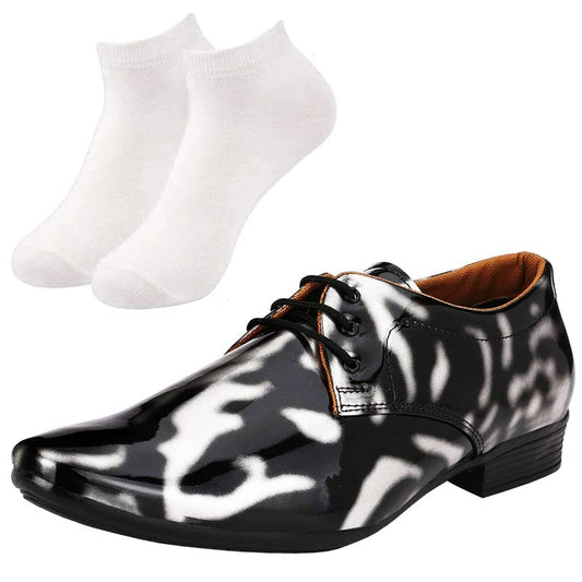 Vitoria l Men Black Silver Formal Shoes with White Socks - alphahostel.in