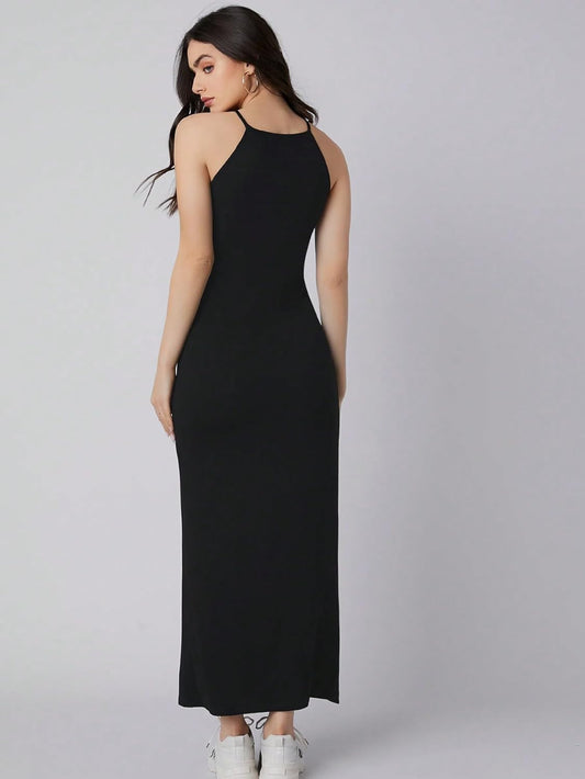 Aahwan Solid Halter Neck Solid Bodycon Midi Dress for Women's & Girl's