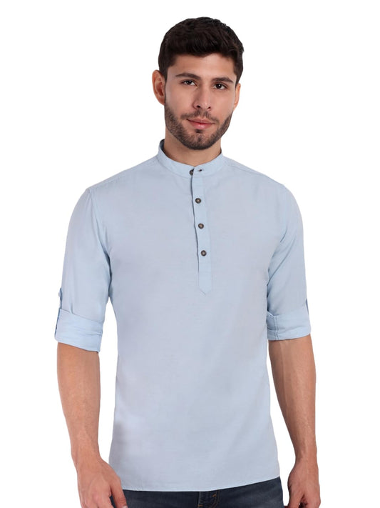 KNIGHT VICTORY Men Solid Cotton Linen Straight Kurta