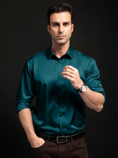 IndoPrimo Men's Stylish Solid Satin Casual Shirt