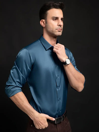 IndoPrimo Men's Stylish Solid Satin Casual Shirt