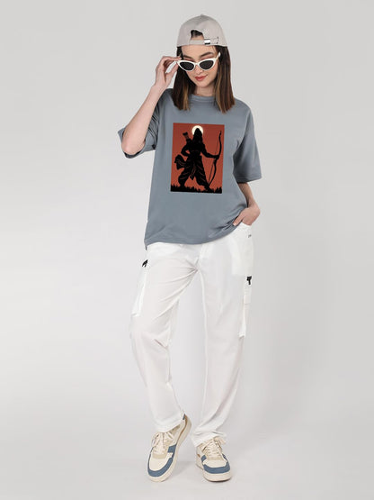 CHKOKKO Women's Polyester Oversized Fit Oversized Round Neck Drop Shoulder Printed T-Shirt