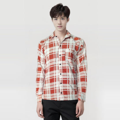 Classic Plaid Button-Down Shirt, Long Check Pattern