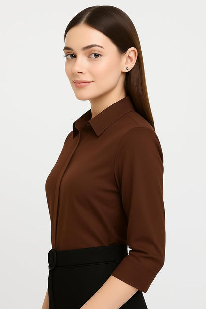 PRIASE B Women's Formal Shirt – 3/4 Sleeve Slim Fit Solid